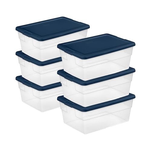 Sterilite Stackable 16 Quart Clear Home Storage Box with Handles and Blue Lid for Efficient Household Storage and Organization, (12 Pack)