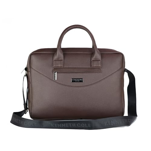 Image of KENNETH COLE Unisex Professional 15 Inch Laptop Bag | Premium Glossy Textured PU Lightweight Briefcase Bag | Adjustable Shoulder Strap, for Work, Business and Travel