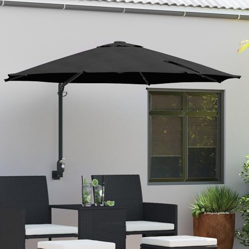 Brokky 42003249 Wall-mounted Garden Parasol with LEDs Black 248 cm Parasol Umbrella for Outdoor, Garden, Patio - Sun Shade Canopy, UV Protection