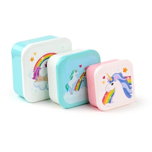 Image of eMKay® Rainbows Unicorn Lunch Box Set of 3 – Stackable Food Storage Containers (250 ml/350 ml/550 ml) | BPA‑Free Polypropylene Snack Pots – Nesting Lunchboxes for Kids & Adults