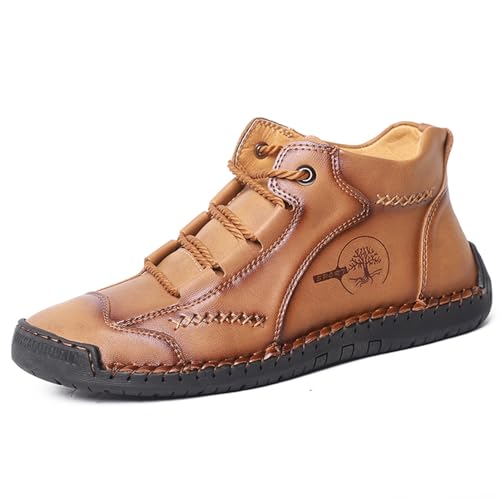 Mens Leather Ankle Chukka Boots Loafers Flat Vintage Hand Stitching Comfort Soft Breathable Lace-up Lightweight Oxford Shoes