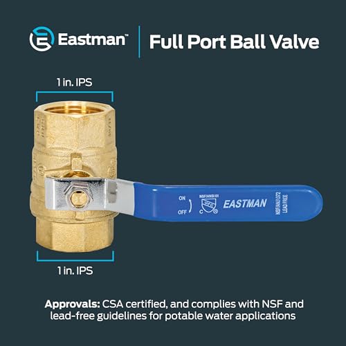 Image of Eastman 1 Inch IPS Heavy Duty Full Port Ball Valve, Brass Plumbing Fitting, 20049LF