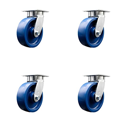 Kingpinless Solid Polyurethane Swivel Top Plate Caster Set of 4 w/6