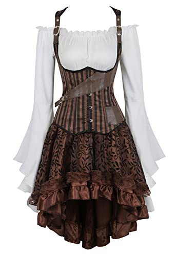 Corset Rayé avec Jupe Pirate et Chemisier pour Déguisement Halloween Femme