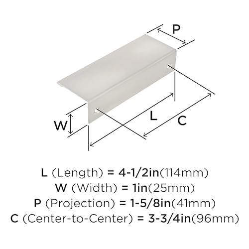 Image of Amerock Edge Pulls 3-3 /4 inch (96mm) Center-to-Center Satin Nickel Cabinet Edge Pull - 10 Pack