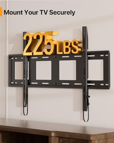 Image of Perlegear Heavy Duty Fixed TV Wall Mount for 42 inch-115 inch TVs up to 225 lbs, Low Profile TV Mount Fits 16 inch, 24 inch, 32 inch Studs, One-Piece Bracket with Magnetic Pull Tabs, Max VESA 800x600mm