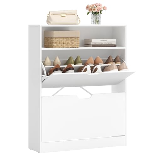 VASAGLE Schuhschrank 2 Klappen, Schuhkipper, Schuhregal...