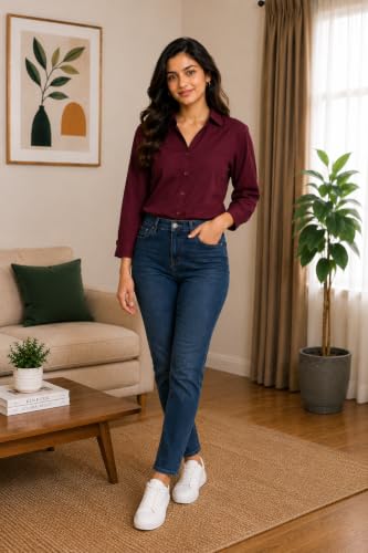 Image of FUNDAY FASHION Women Solid Regular Fit V Collered Casual Shirt (Pack of 2)