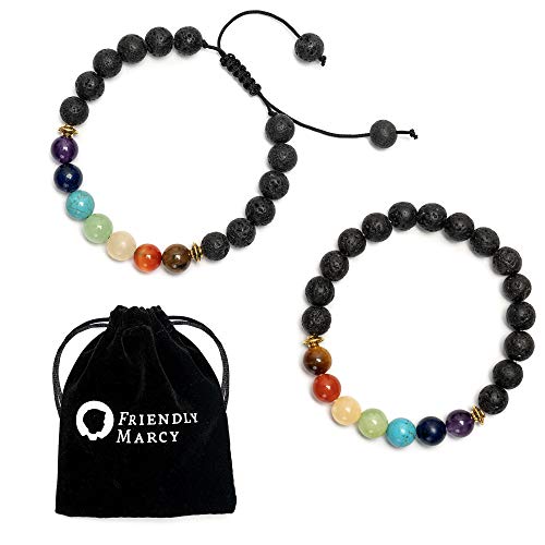 Chakra Natural Semi Precious Gemstones Bracelets-Also Suitable as Matching Couples Friendship Best Friend Bracelets for 2-Essential Oil Diffuser Lava Bracelet-Protection Stone Energy Beads Stress Rock