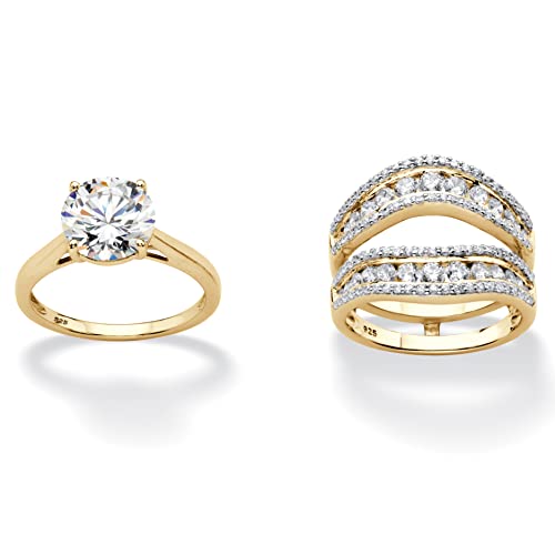 PalmBeach Yellow Gold-plated Sterling Silver Round Cubic Zirconia Bridal Ring Set Sizes 6-104