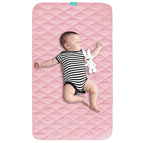 Image of Waterproof Crib Mattress Protector Pad Cover 28" x 52", Anti Slip & Absorbent Waterproof Bed Pads for Standard Crib/Toddler Bed Quilted Machine Washable (Quilted Improved Thickness) Pink