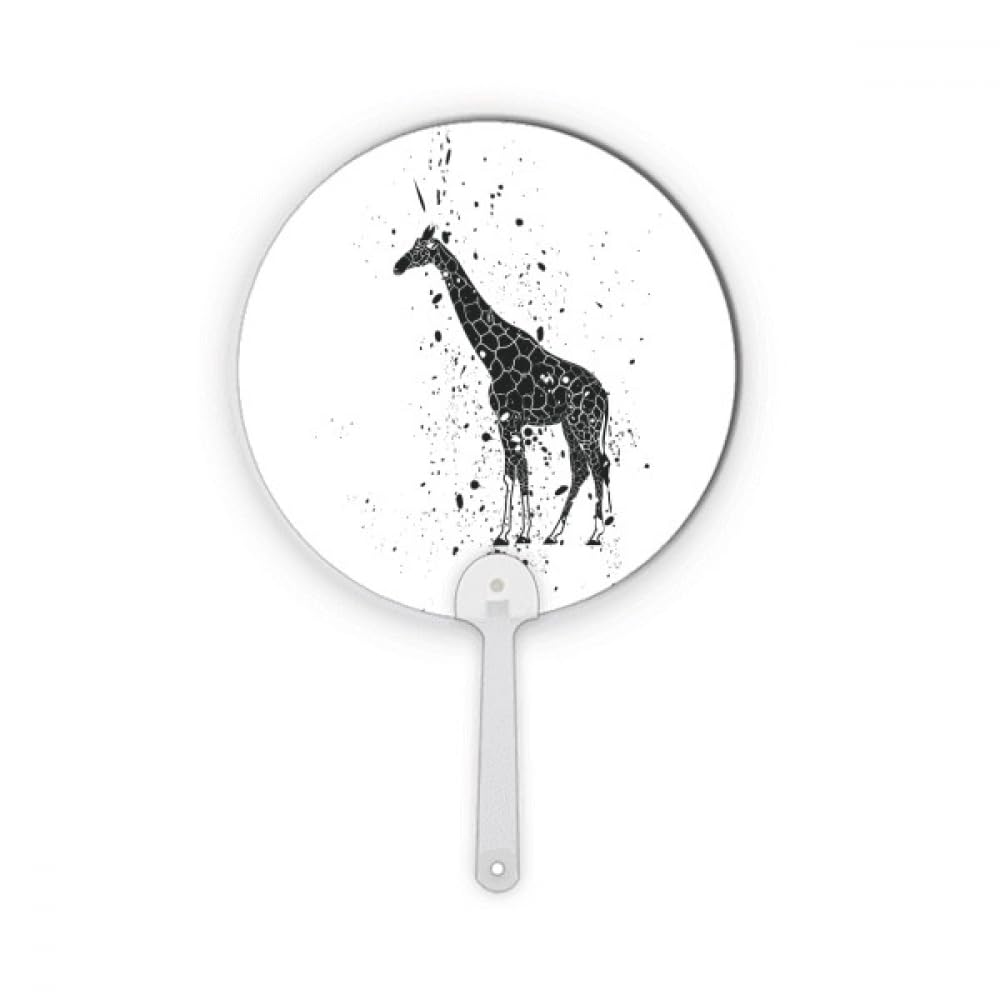 Éventail rond portable girafe en plastique pour décorations artisanat de poche