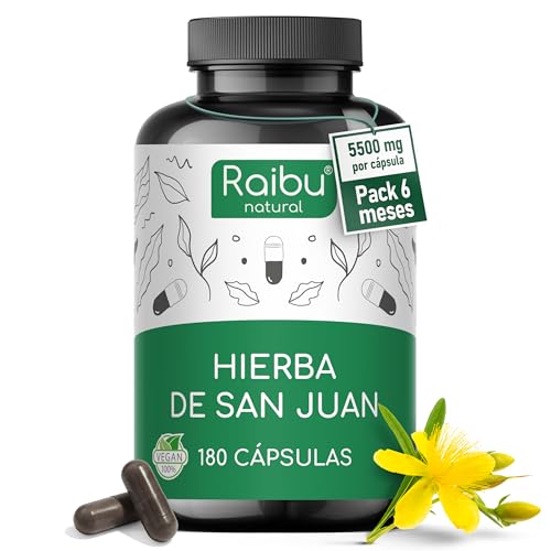 Hipérico Hierba de San Juan Extracto - 5500mg de Hierba de San Juan por cápsula (10:1) - Alta Concentración para 6 Meses - Antiestrés, Sueño - 180 Cápsulas Veganas, Sin Aditivos