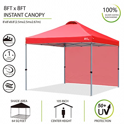 Image of MASTERCANOPY 8x8 Durable Pop Up Canopy Tent with 1 Sidewall, Red
