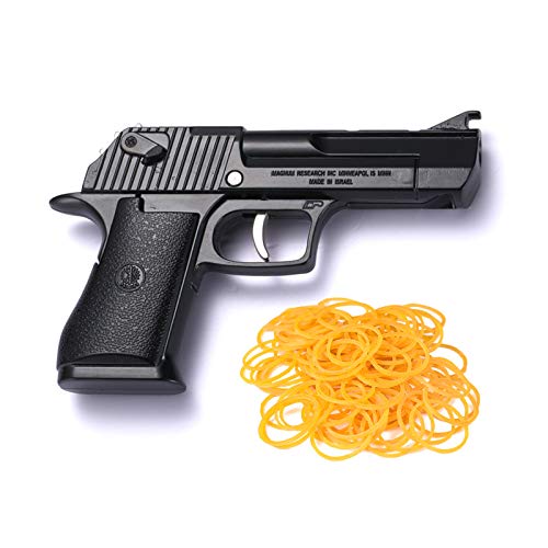 TIETHEKNOT Gummibandpistole Faltbare Last 12 Gummibänder jedes Mal Metall Exquisite Desert Eagle Pistolenform 100 Gummibänder pro Set (schwarz) Cover