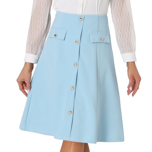 Allegra K Women's A-Line Button Front Work Formal Knee Length Skirt