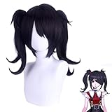 Anime Ame-chan Wig Black Short Twin Ponytails Curly Party Hair Halloween Cosplay Props Accessory