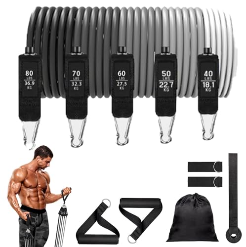 GOGO Resistance Bands Set with Handles for Working Out, Heavy-Duty Strength Bands Kit Gym Equipment (Gray 300lbs)