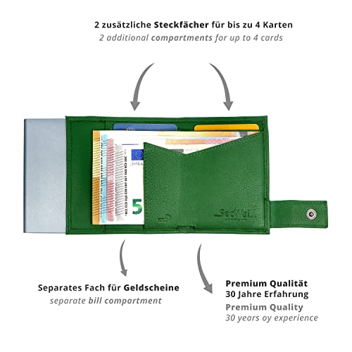 SecWal Kaartetui met muntvak ritssluiting - echt lederen mini portemonnee incl. e-book voor dames en heren - RFID-bescherming portemonnee leder - portemonnee klein - Image 4