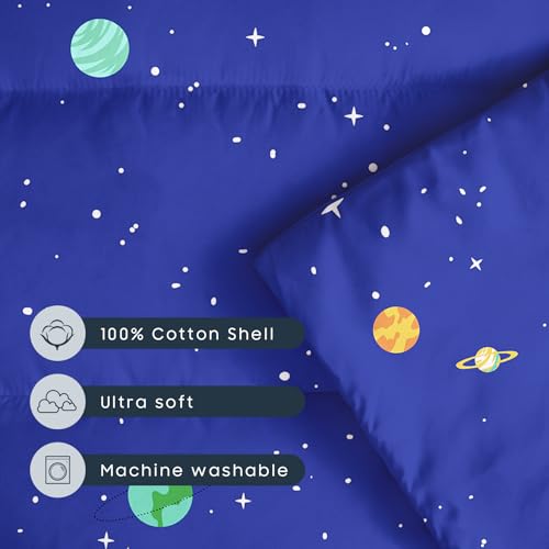 Image of Wake In Cloud - Toddler Nap Mat with Pillow and Blanket, 100% Cotton Fabric, for Kids Boys Ages 3 Plus in Daycare Kindergarten Preschool, Roll Up Sleeping Bag, Galaxy Spaces
