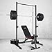 papababe Squat Rack with Pull Up Bar, Multi-Functional Power Rack with J-Hooks and Safety Arms, Workout Rack with Plate Stake and Barbell Storage for Home and Garage Gym