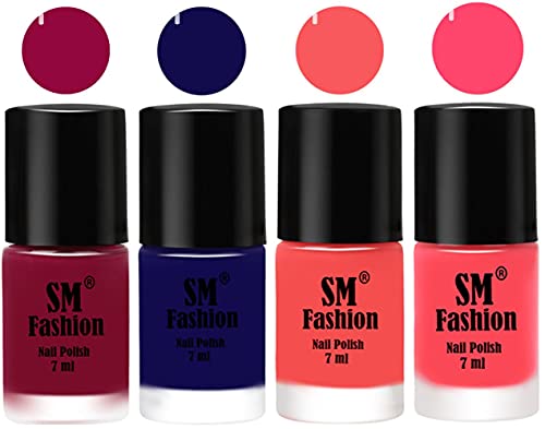 Image of Nail Polish Combo Set (Pack of 4) Quick Dry Gel Finish Nail Paint | Cherry Blossom,Dark Blue,Light Pink,Pink | 7 ml Each
