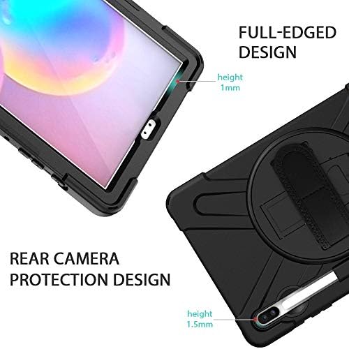 Gerutek Case for Samsung Galaxy Tab S6 10.5 with Pen Holder,SM-T860/SM-T865 Heavy Duty Shockproof Rugged Case with 360 Rotating Kickstand,Hand/Shoulder Strap Protective Cover for Samsung Tab S6,Black