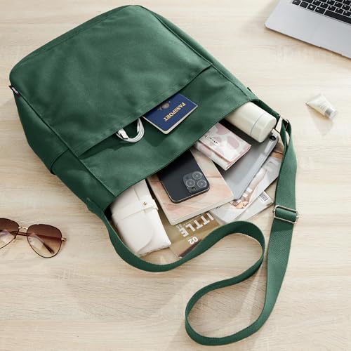 Image of KALIDI Canvas Tote Bag Zipper Large Crossbody Shoulder Bag Messenger Bag