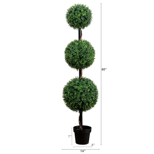 Image of Nearly Natural 5ft. Artificial Triple Ball Boxwood Topiary Tree (Indoor /Outdoor)