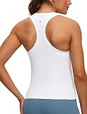 CRZ YOGA Seamless Tank Top for Women Racerback Sleeveless Workout Tops Athletic Scoop Neck Running Yoga Shirts White Small