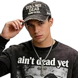 Ain't Dead Yet Vintage Cap Never Give Up Washed Baseball Hats Funny Printed Adjustable Retro Golf Caps Black