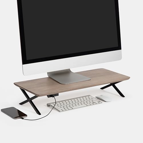 Anji Mountain 木製モニタースタンドライザーデスクデスクトップオーガナイザーテーブル 自宅、オフィスワークスペース、ラップトップライザー、人間工学デザインスタンド、ゲームセットアップ用、電源付き、黒脚、ビスコッティ（Amazon）