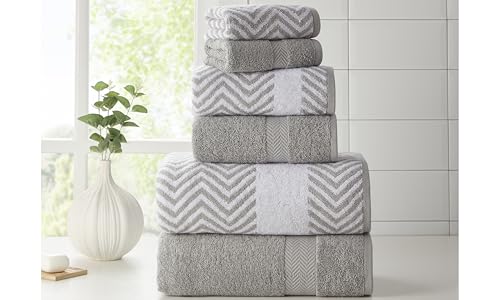 Kathy Ireland 4930SIL 6 Piece Chevron Jacquard Towel Set cover