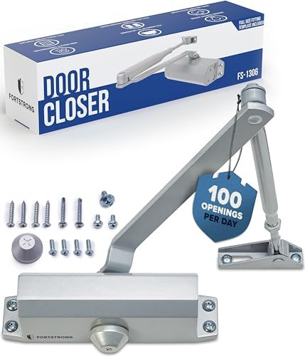 Automatic Door Closer (Silver), FS-1306 Residential Hydraulic Auto Door Closer, Grade 3 Self Closing Spring Hinge, UL Listed & ADA Soft Closers No Slam, for Home & Interior Garage Doors Closure
