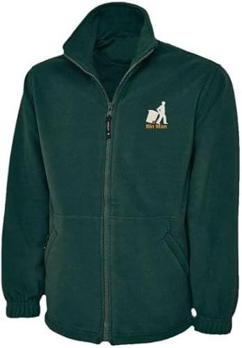 Custom Embroidered Full Zip Fleece Jacket with Bin Man Logo, Custom Workwear Uniform with Text, Deluxe Unisex Full Zip Fleece Jacket Bottle Green