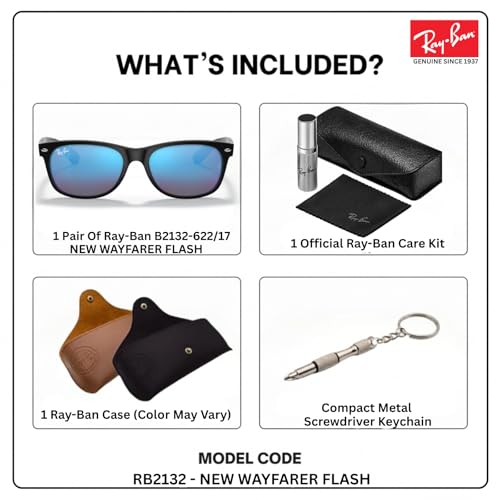 Image of Ray-Ban RB2132 NEW WAYFARER FLASH Square Shaped Sunglasses for Men & Women with Official RAYBAN Eyewear Kit