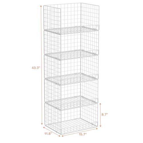 Image of Yociyoga 5-Tier Stackable Closet Organizers and Storage Basket - Foldable Closet Shelf Organizer System, Space-Saving Clothes Storage Bins Drawer Organizer for Wardrobe, White (Patent 30022416)