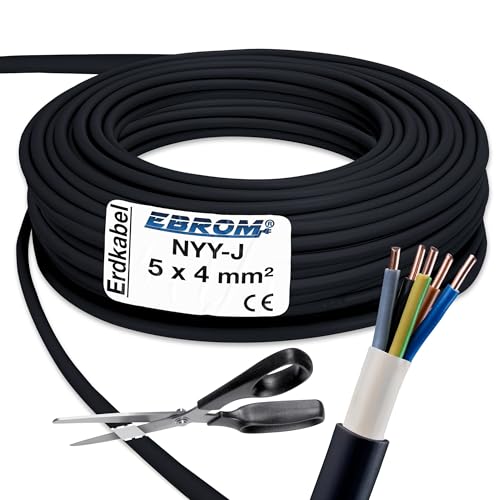 EBROM Erdkabel NYY-J 5x4 mm Starkstromkabel Erdleitung schwarz - 15 m