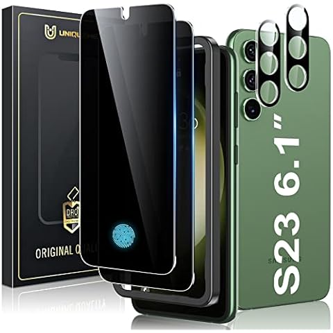 UniqueMe for Samsung Galaxy S23 6.1 inch Privacy Screen Protector,【Ultrasonic Fingerprint Compatible】[2+2 Pack] 9H Tempered Glass and Camera Lens Protector Cover