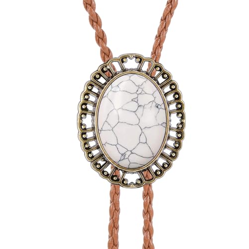 Image of Jeilwiy Bolo Tie for Men Real Stone Westwern Cowboy Ties Silver Bolos Women Leather Necktie Gift for Birthday Christmas