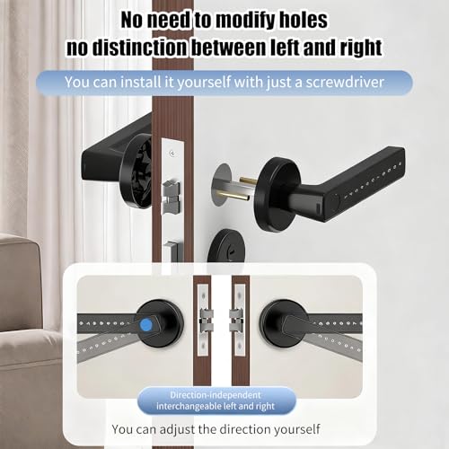 Intelligentes Türschloss, 5-in-1 Türgriff mit Fingerabdruck, APP-Fernbedienung, IC-Karte, Code, Schlüssel, Fingerabdruck Smart Türschloss für Zuhause, Wohnung, Büro, Hotel, Haustür (Kreisförmig)