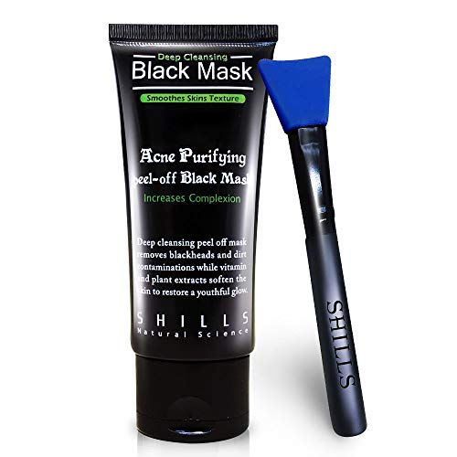 Shills Charcoal Mask For Men, Purifying Peel Off Mask, Black Mask Peel Off, Black Mask Deep Clean Pore, Blackhead Remover, 1 Bottle (1.69 Fl. Oz) And A Brush Set #TOP3