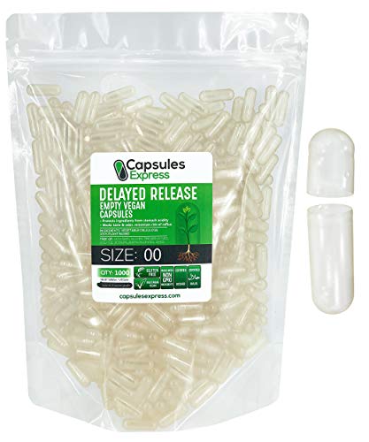 XPRS Nutra Delayed Release Size 00 Empty Capsules - 1000 Count Clear Empty Vegan Capsules - Vegetarian Pills DIY Vegetable Capsule Filling - Fillable Veggie Gel Caps for Do-It-Yourself Supplements