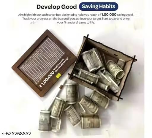 Image of 50,000 Savings Challenge Wooden Money Frame | Money Saving Box with Tracker | Motivational Piggy Bank for Home & Office Design 01