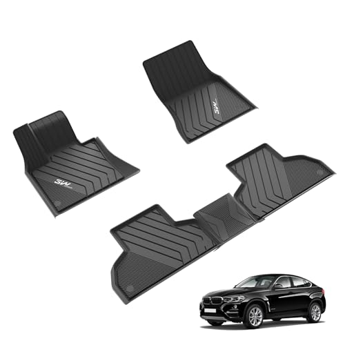 3W Fußmatten für BMW X6 F16 2015-2018/X5 F15 2014-2018, TPE Allwetter Maßgeschneiderte Gummimatten für BMW X6/X5 1. und 2. Reihen Komplettset Auto Fussmatten Zubehör, Schwarz Antirutschmatte