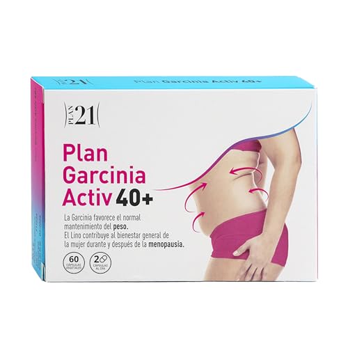 PLAMECA Plan Garcinia Activ 40+ específico mujer, Control de Peso Menopausia, Garcinia Cambogia, Lino, Quercetina, Resveratrol y Vitamina E, 60 Cápsulas Vegetales