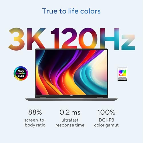 Image of ASUS Vivobook 16 Flip Laptop, Copilot+ PC, 16 inch OLED 3K 120Hz Touch Display, Intel Core Ultra 7 256V, Intel Arc Graphics, 16GB Memory, 512GB SSD, Matte Gray, TP3607SA-DS74T