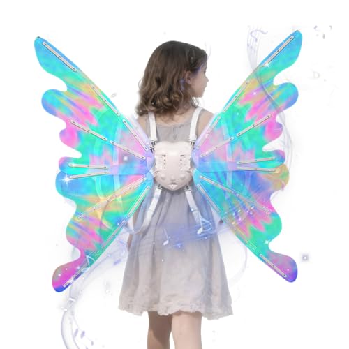 Electric Fairy Wings for Girls, Light Up Butterfly Wings with LED Lights and Music, Moving Costume Wings for Kids, Princess Fancy Dress Up Toy for Halloween, Christmas Birthday Party Gifts