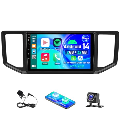 Android 14 Car Stereo 2 Din for VW Amarok Crafter Van Man 2017-2021 Car Radio with carplay Android Auto with 10 Inch HD Touchscreen GPS Navigation WiFi Bluetooth FM RDS AHD Camera, 2+32G