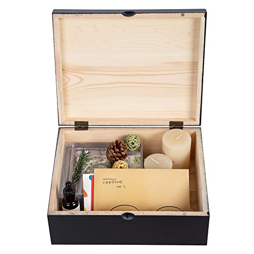 Exoliry Rustic Black Wood Keepsake Box Jewelry Organizer Desktop Storage Cabinet Magnetic Lid Wooden Countertop Caddy Tabletop Counter Top Holder Mini Vanity Dresser Home Office Supplies Accessory #TOP4